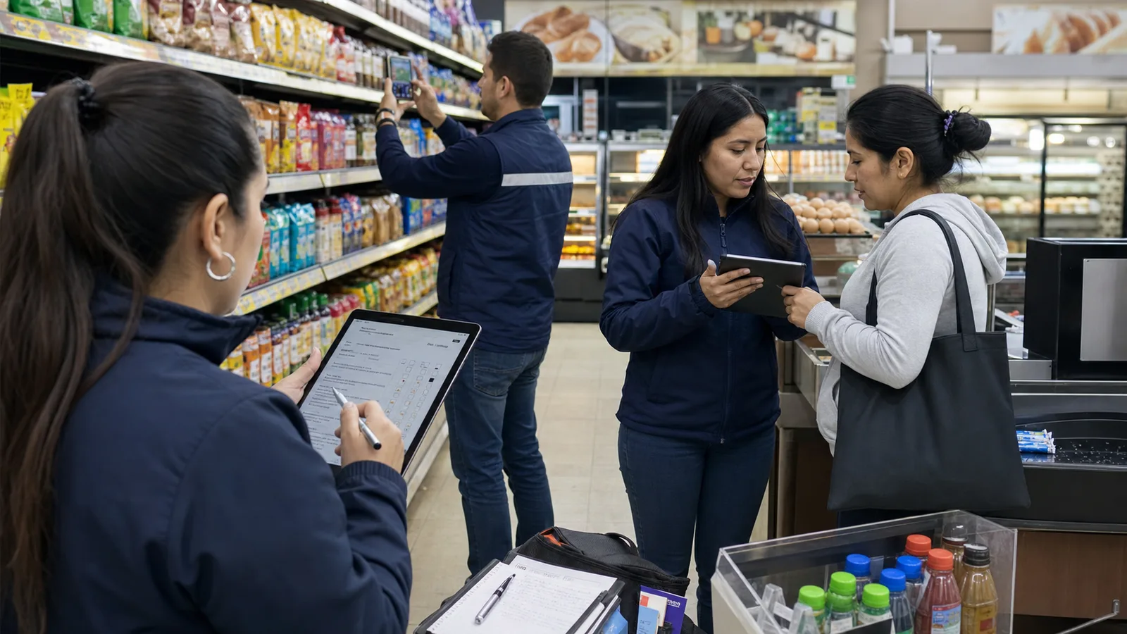 Equipo de campo realizando encuestas retail y auditoria de anaquel