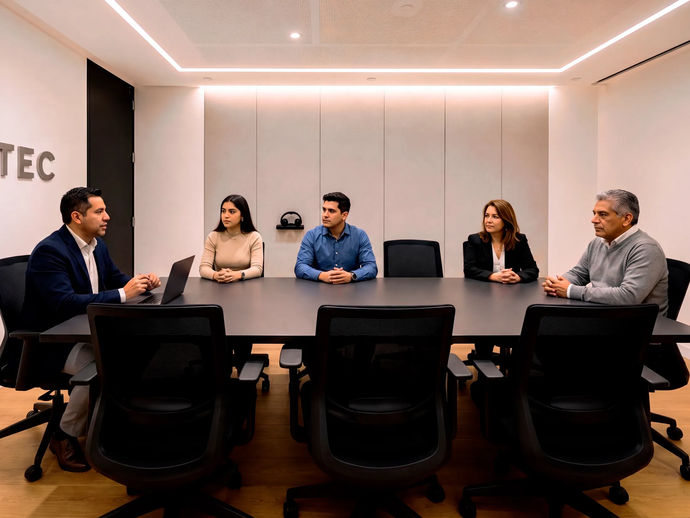 Reunión ejecutiva de empresa B2B e industrial revisando datos de estudio de mercado