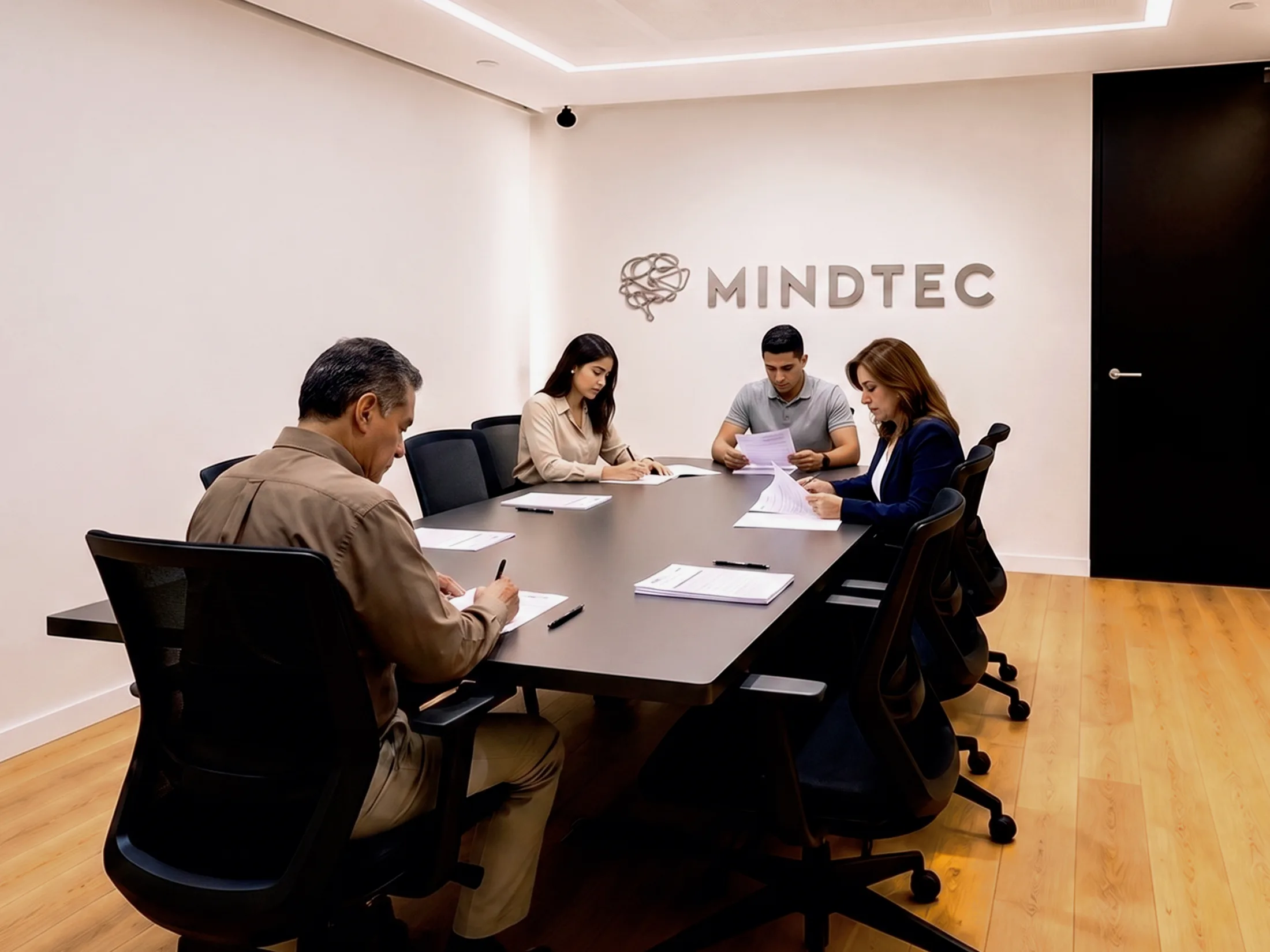 Equipo directivo de Mindtec en sesión estratégica corporativa